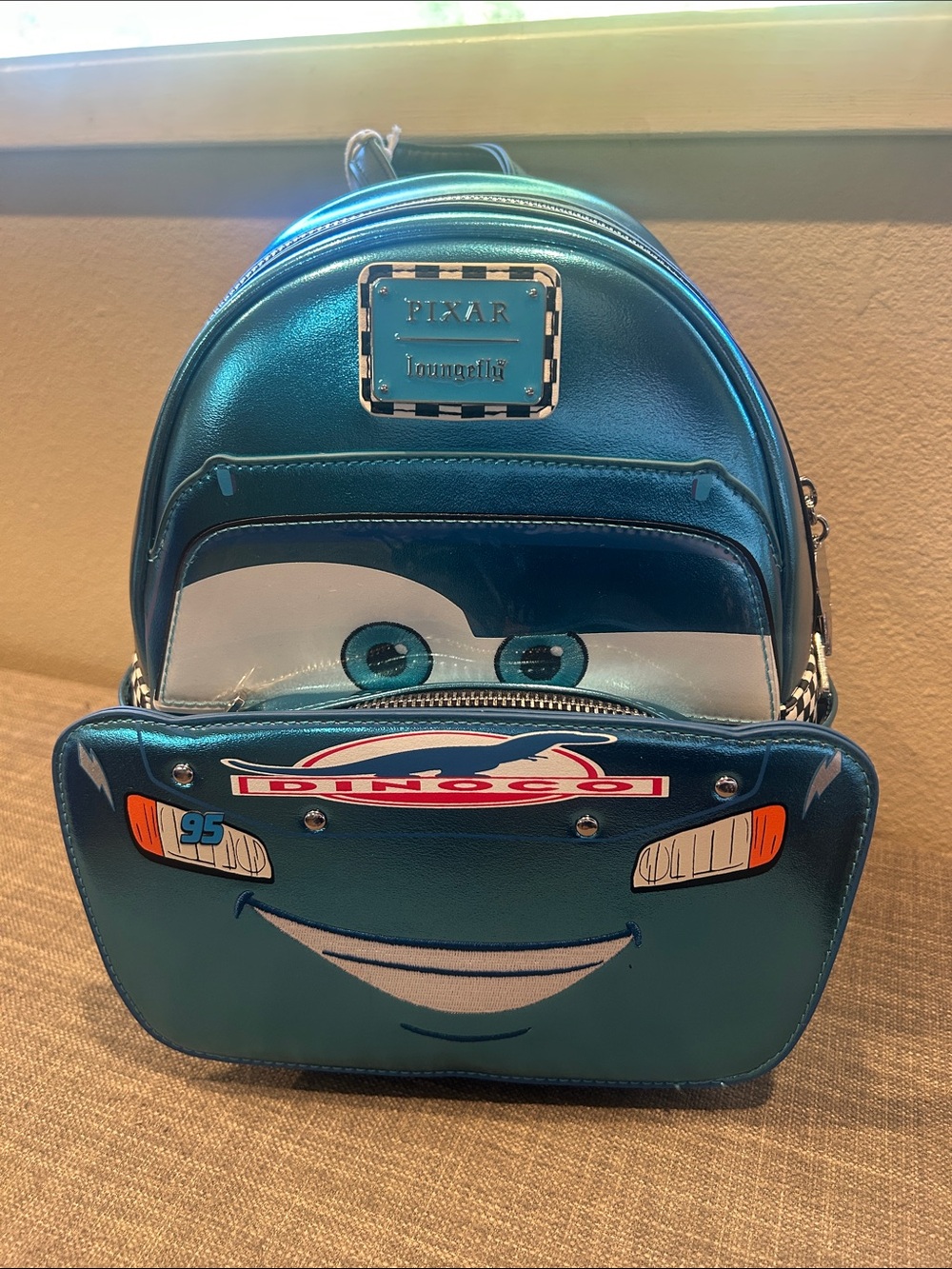 Loungefly Teal Dinoco Metallic Pixar Cars Lightning McQueen Backpack